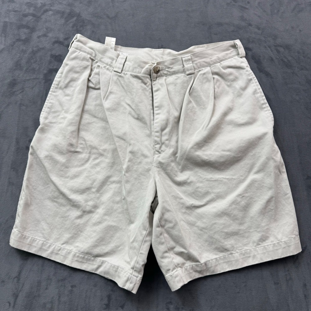 Perry Ellis Portfolio Mens 34 Pleated Chino Shorts Stone Beige Cotton Twill